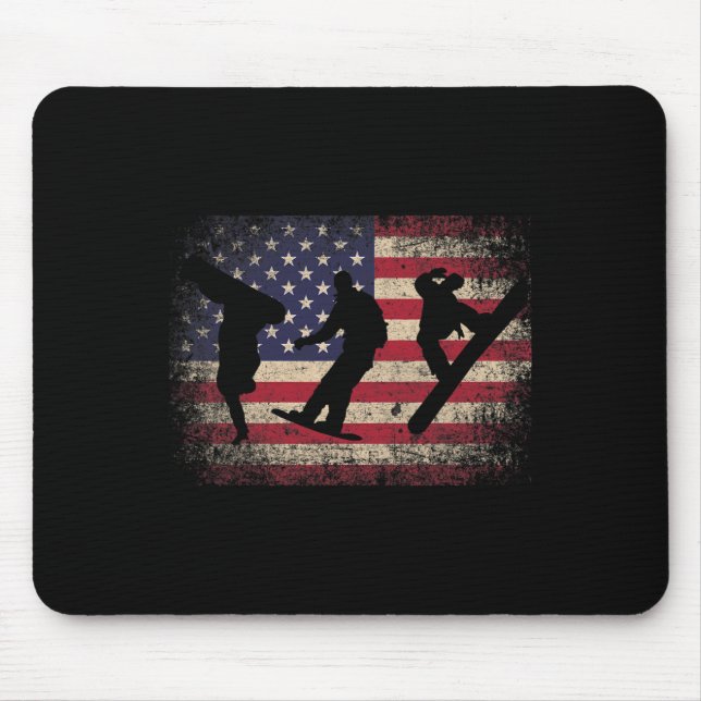 Snowboard 4th Of July Gift American Flag - Ski Sno Mouse Mat (Front)