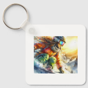 Snowboard Adventure at Sunset,  Key Ring