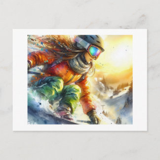 Snowboard Adventure at Sunset,  Postcard