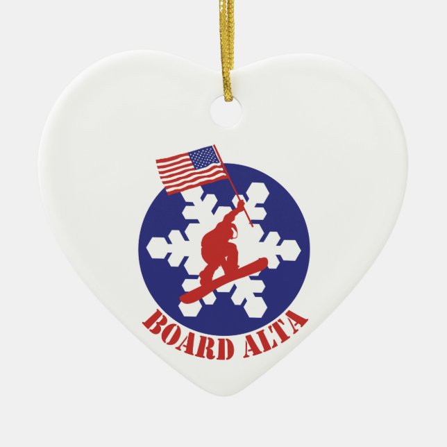 Snowboard Alta Ceramic Tree Decoration (Front)