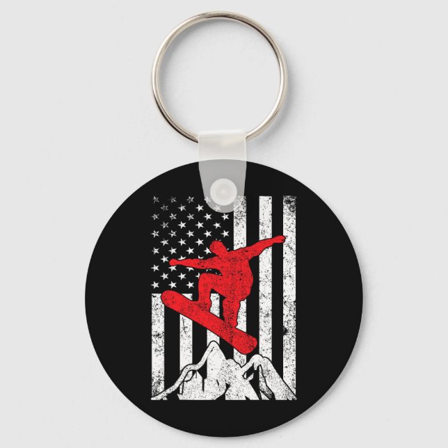Snowboard American Flag Patriotic Snowboarding Win Key Ring (Front)