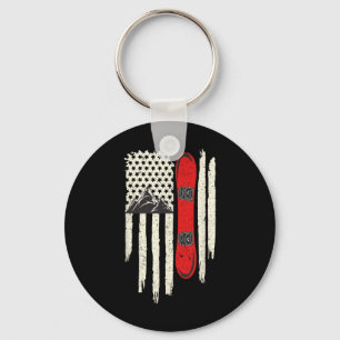 Snowboard American Flag Winter Sports Alpine Snowb Key Ring