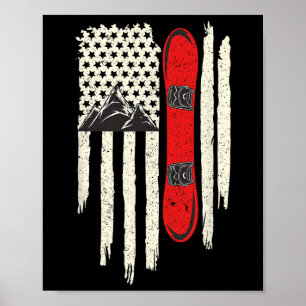 Snowboard American Flag Winter Sports Alpine Snowb Poster