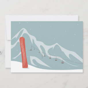 Snowboard and Ski Lift in Winter Flat Holiday Card