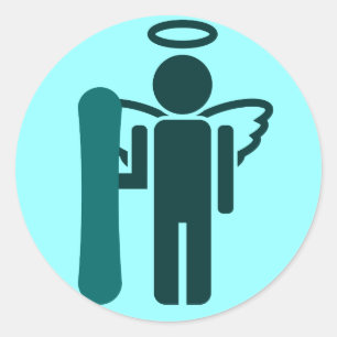 snowboard angel classic round sticker