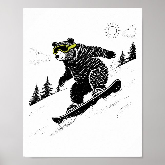 Snowboard Bear, Funny Wintersports, Ski Slope, Fun Poster (Front)