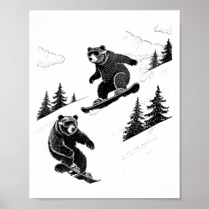 Snowboard Bears, Funny Wintersports, Ski Slope, Fu Poster