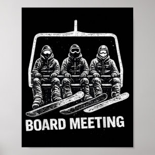 Snowboard board meeting funny ski lift skier winte poster