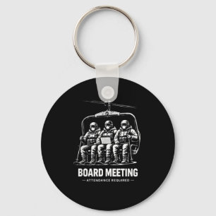 Snowboard board meeting ski lift skier winter key ring