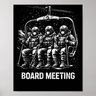 Snowboard board meeting ski lift skier winter poster