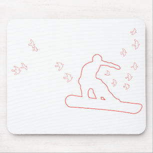 snowboard. board with birds. red outline. mouse mat
