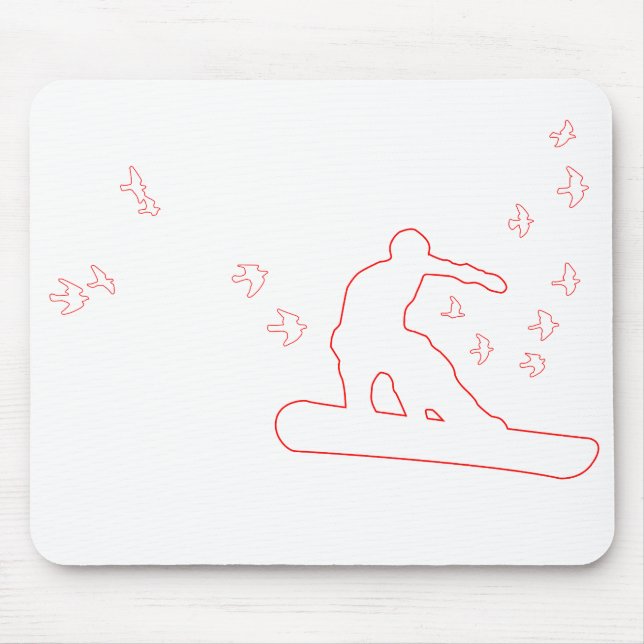 snowboard. board with birds. red outline. mouse mat (Front)