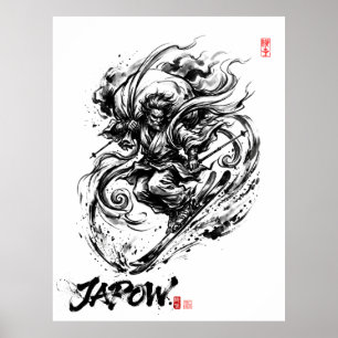 Snowboard Brush Art - Ski Fujin God Poster
