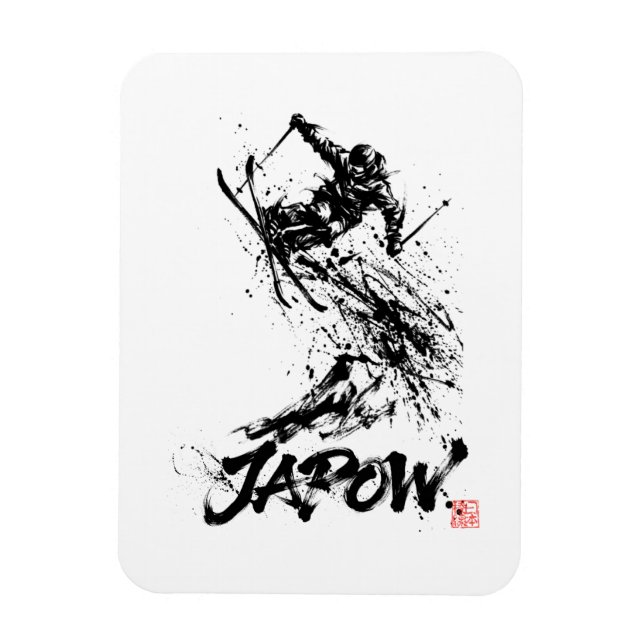Snowboard Brush Art - Skier jump Magnet (Vertical)