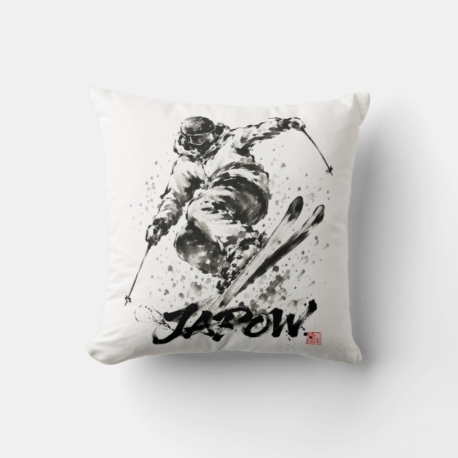 Snowboard Brush Art - Skier Light Cushion (Front)