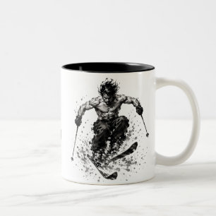 Snowboard Brush Art - Skier Samurai Musashi Two-Tone Coffee Mug