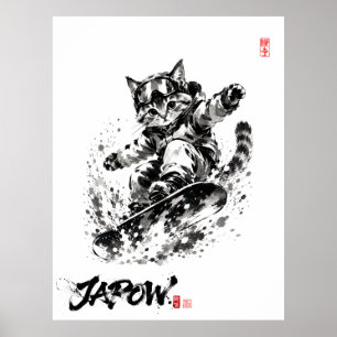 Snowboard Brush Art - Snowboarder cat Poster