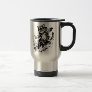 Snowboard Brush Art - Snowboarder cat Travel Mug