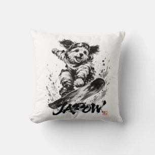 Snowboard Brush Art - Snowboarder Dog Cushion