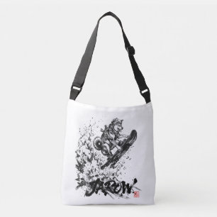 Snowboard Brush Art - Snowboarder Dog Huskey Crossbody Bag