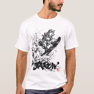 Snowboard Brush Art - Snowboarder Dog Huskey T-Shirt