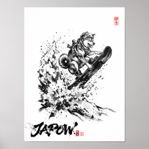Snowboard Brush Art - Snowboarder Dog Husky ポスター Poster