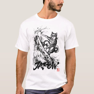 Snowboard Brush Art - Snowboarder Dog Shiba Inu T-Shirt