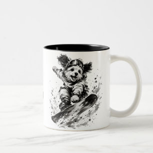 Snowboard Brush Art - Snowboarder Dog Two-Tone Coffee Mug