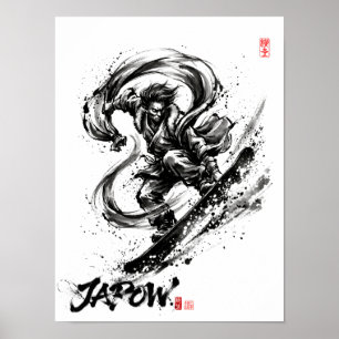 Snowboard Brush Art - Snowboarder Fujin God Poster
