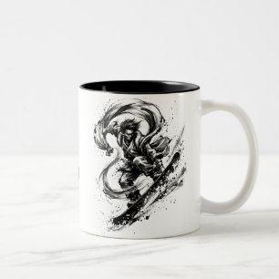 Snowboard Brush Art - Snowboarder Fujin God Two-Tone Coffee Mug