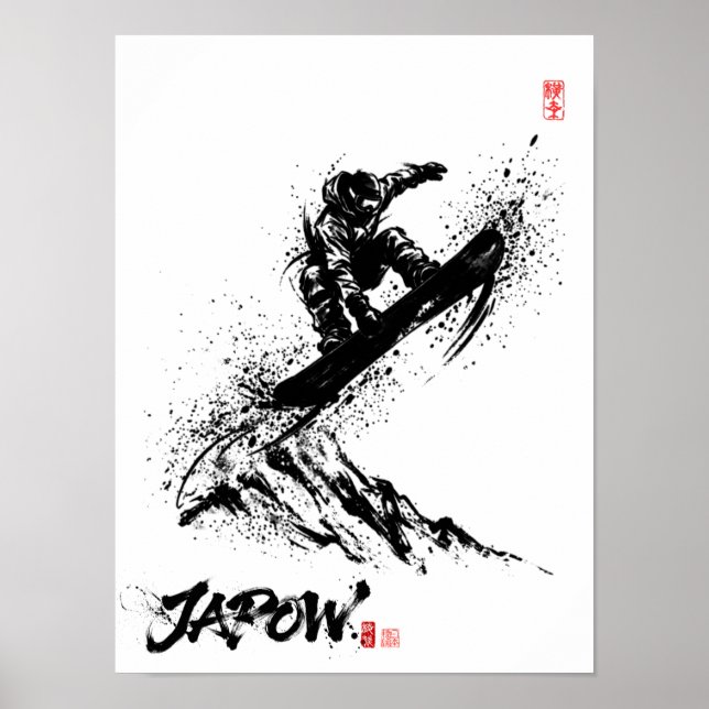 Snowboard Brush Art - Snowboarder Grab Jump Poster (Front)