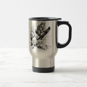 Snowboard Brush Art - Snowboarder Husky Travel Mug