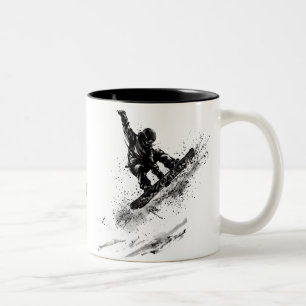 Snowboard Brush Art - Snowboarder Jump Two-Tone Coffee Mug