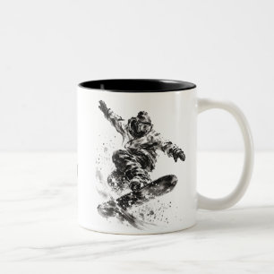 Snowboard Brush Art - Snowboarder Light Two-Tone Coffee Mug