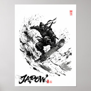 Snowboard Brush Art - Snowboarder Ninja Poster