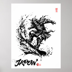 Snowboard Brush Art - Snowboarder Samurai ポスター Poster