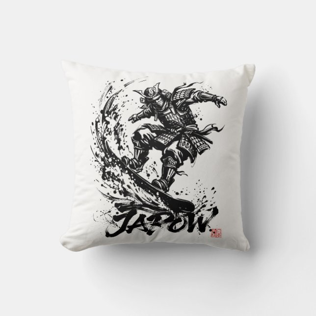 Snowboard Brush Art - Snowboarder Samurai Cushion (Front)