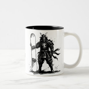 Snowboard Brush Art - Snowboarder Standing Samurai Two-Tone Coffee Mug