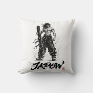 Snowboard Brush Art - Standing Samurai Musashi Cushion