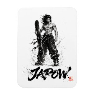 Snowboard Brush Art - Standing Samurai Musashi Magnet