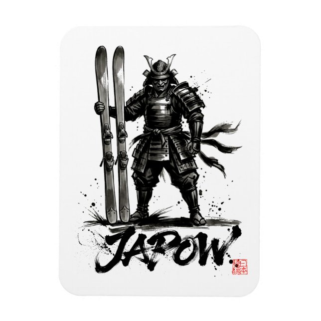 Snowboard Brush Art - Standing Samurai Ski Magnet (Vertical)