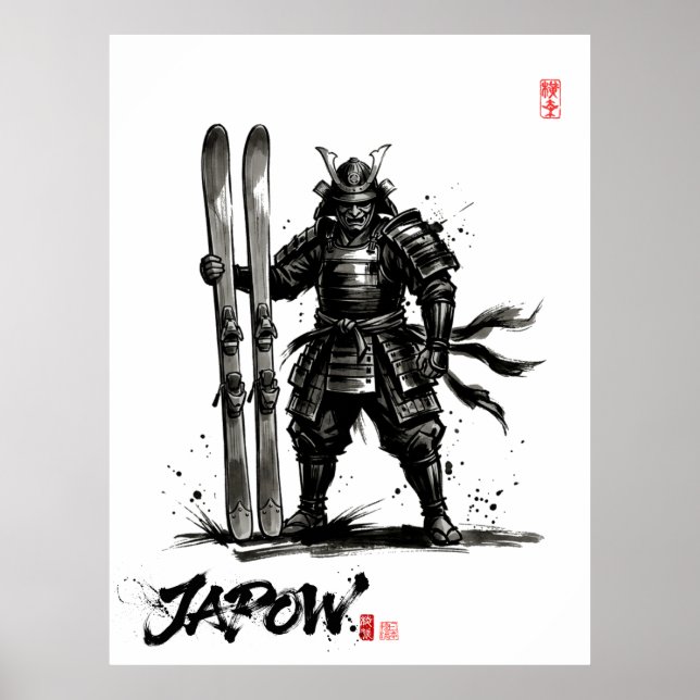 Snowboard Brush Art - Standing Samurai Ski Poster (Front)