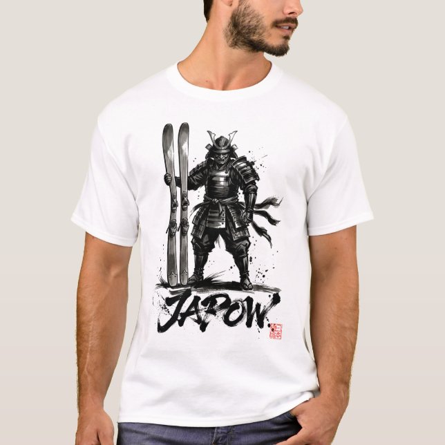 Snowboard Brush Art - Standing Samurai Ski T-Shirt (Front)