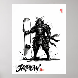 Snowboard Brush Art - Standing Samurai Snowboard Poster