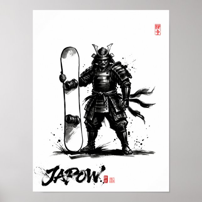 Snowboard Brush Art - Standing Samurai Snowboard Poster (Front)