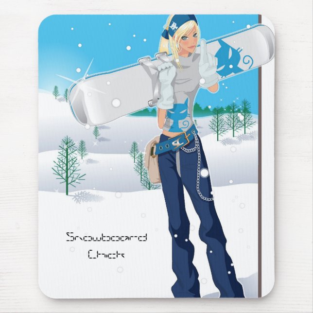 Snowboard Chick Mouse Mat (Front)