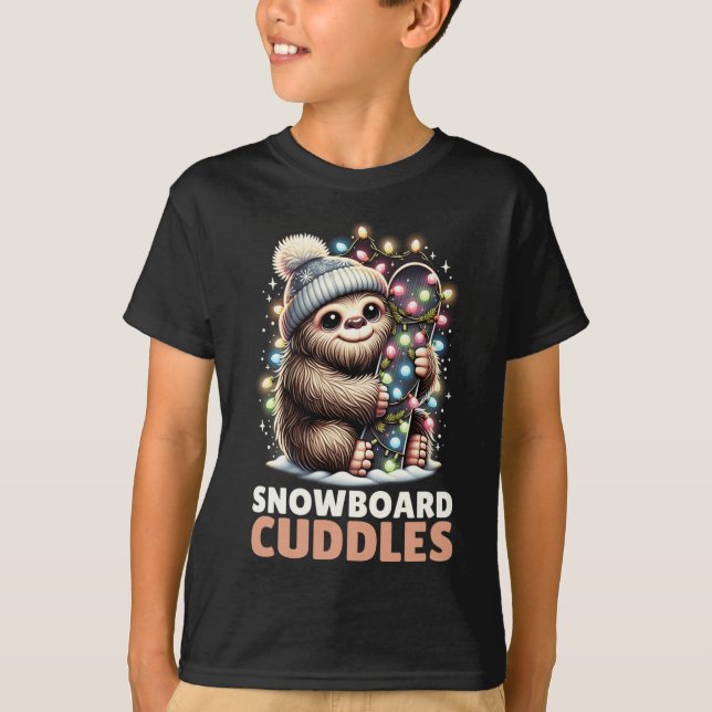 Snowboard Cuddles Christmas Lit Bigfoot Snowboardi T-Shirt (Front)