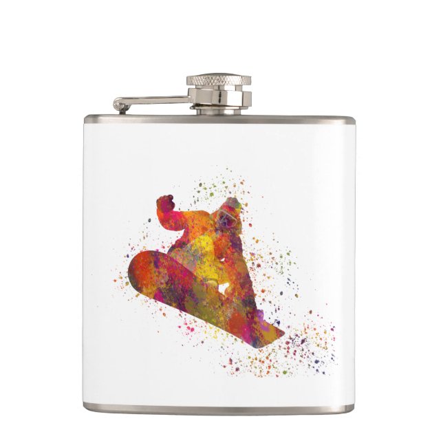 snowboard en acuarela hip flask (Front)