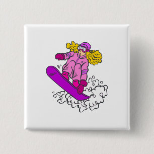 Snowboard Girl 15 Cm Square Badge