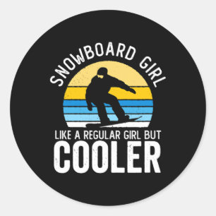Snowboard Girl Cooler Funny Vintage Sunset Snowboa Classic Round Sticker